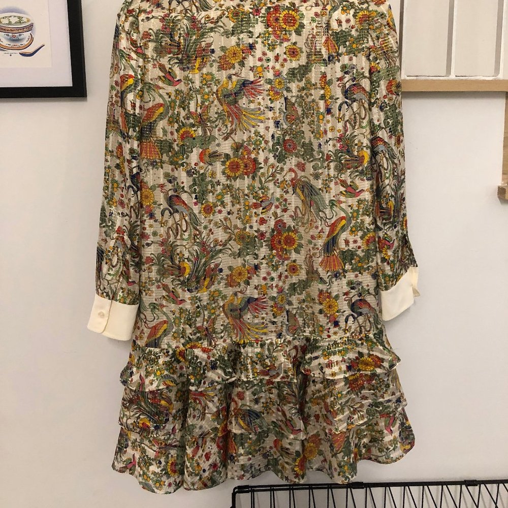 Tory Burch Gold Thread Floral Print Ruffle Dress - Picture 6 of 6